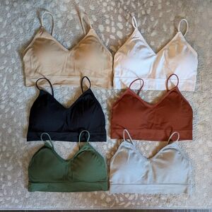 Ribbed V-Neck Bralettes or Sports Bras - Multi Color Set of 6